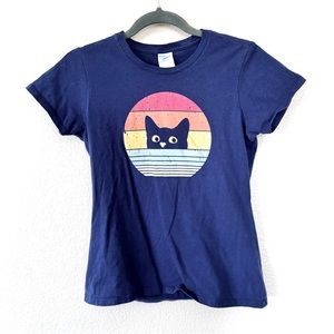 Port and Company Ladies Cotton T-shirt Cat Kitten and Sunset Size Small